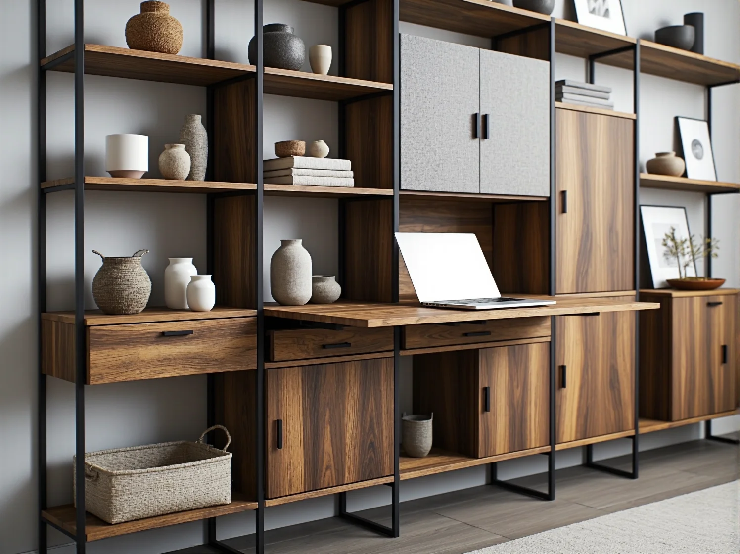 Aranżacja funkcjonalnego biura domowego z modułowymi meblami i optymalnym oświetleniem