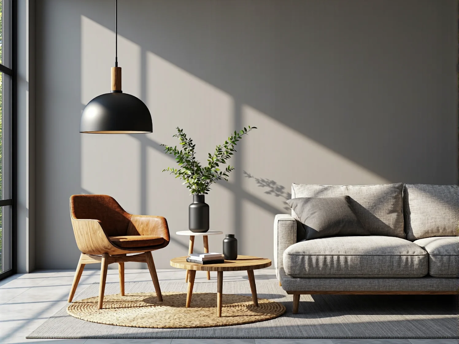 Geometryczna lampa z matowego metalu idealna do nowoczesnej i prostej kuchni.