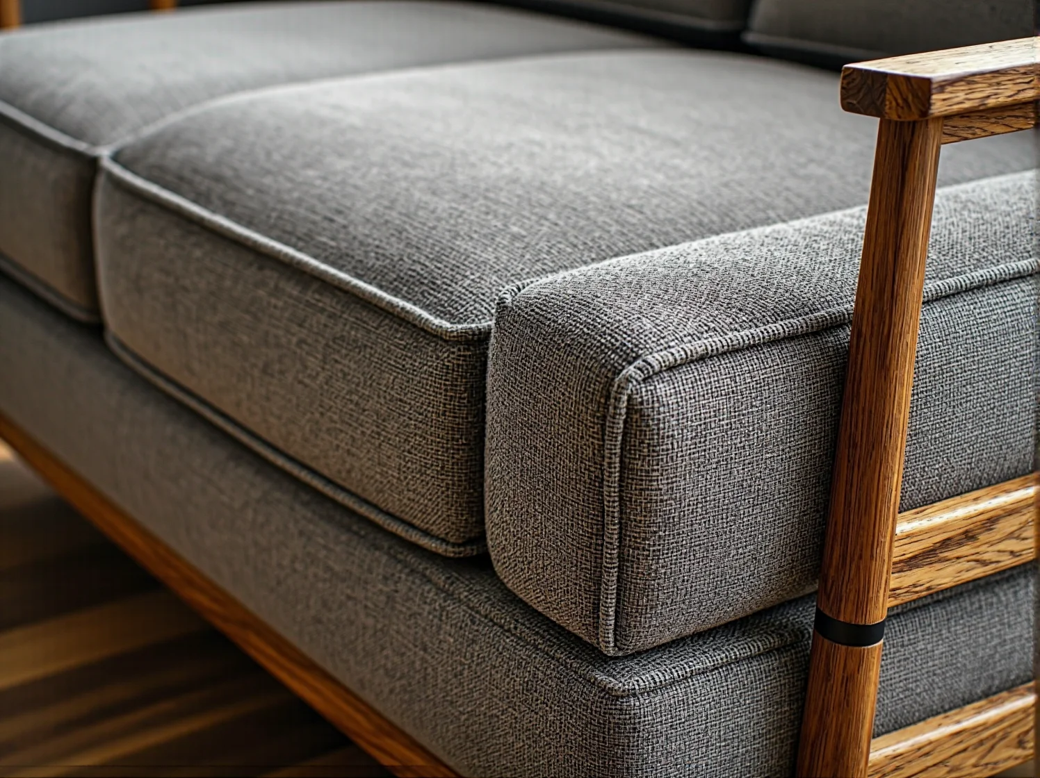 Jasna kanapa tapicerowana w salonie – praktyczne rozwiązanie odporne na zabrudzenia.