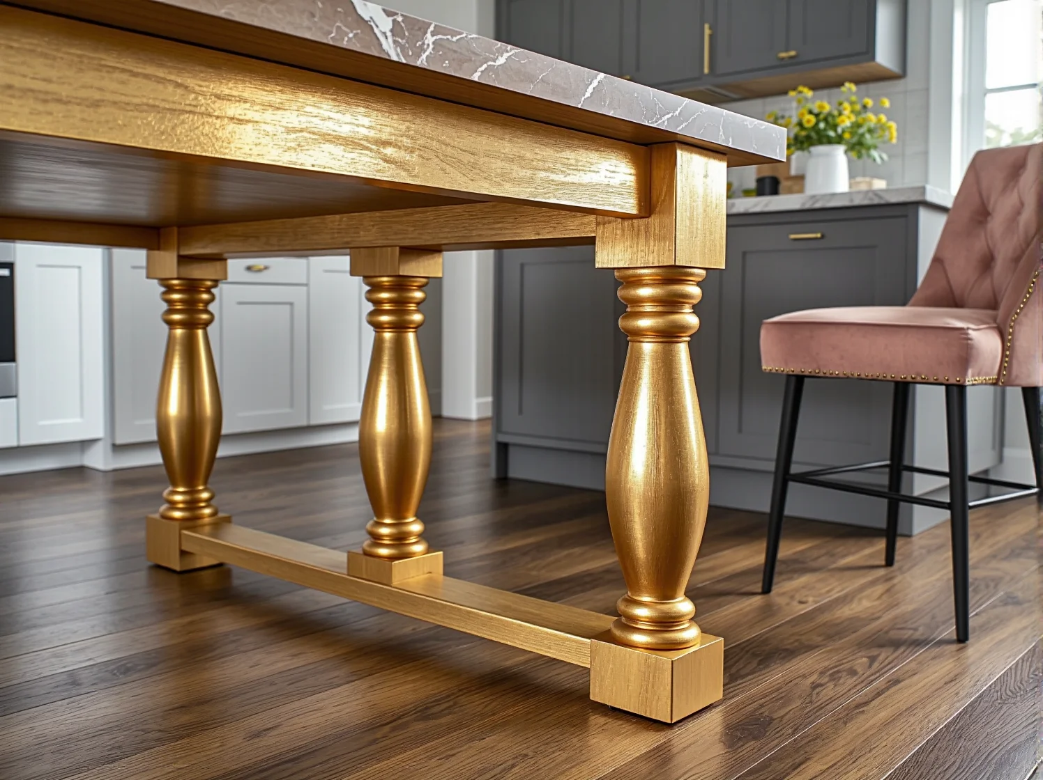 Klasyczny stół kuchenny po renowacji w luksusowym wydaniu.