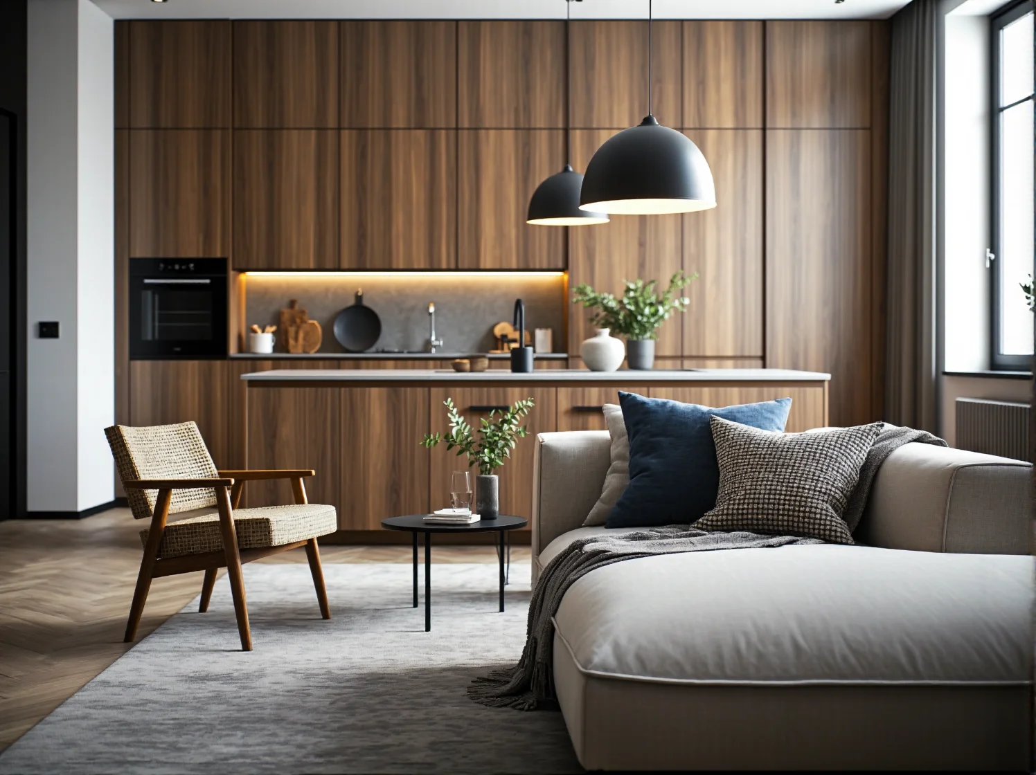 Ewolucja barw w skandynawskiej kuchni: ciepłe pastele i naturalne odcienie drewna.